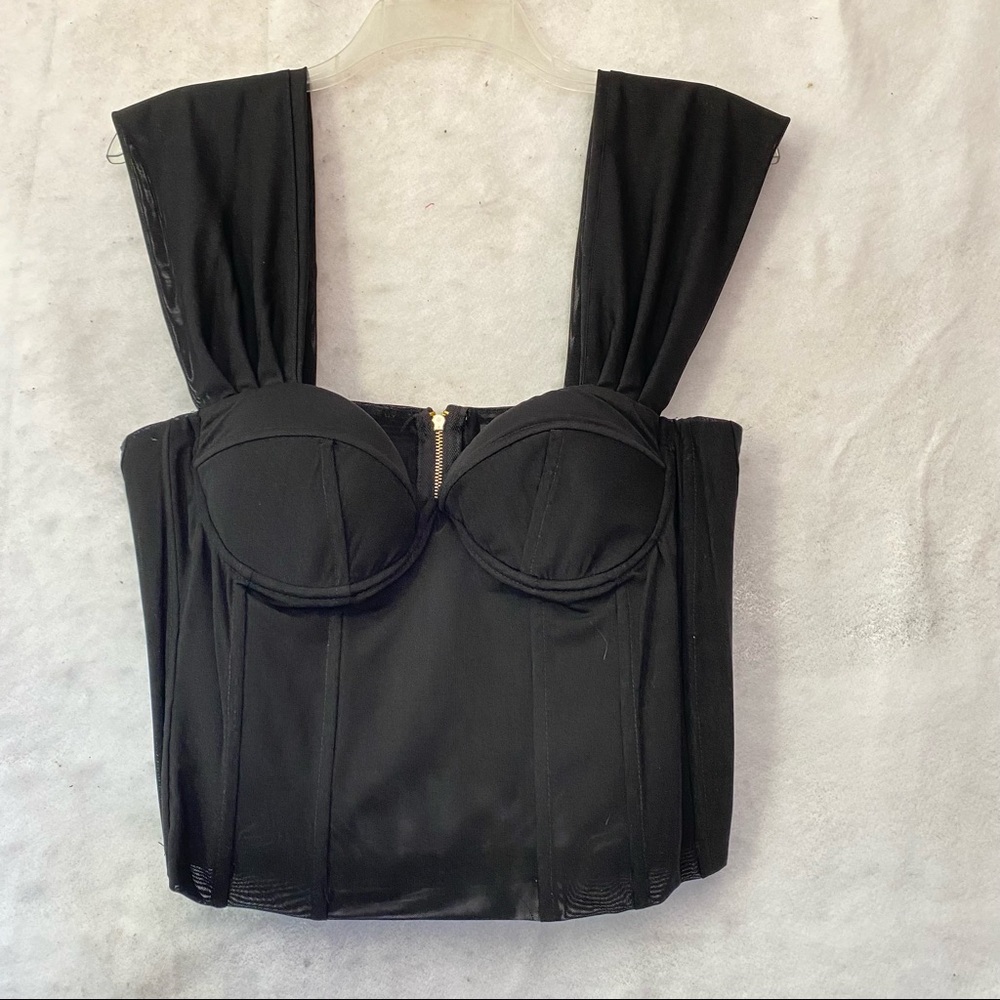 Lady Voxy Black Zippered Corset Bustier Top Semi Sheer Underwire Gothic Grunge